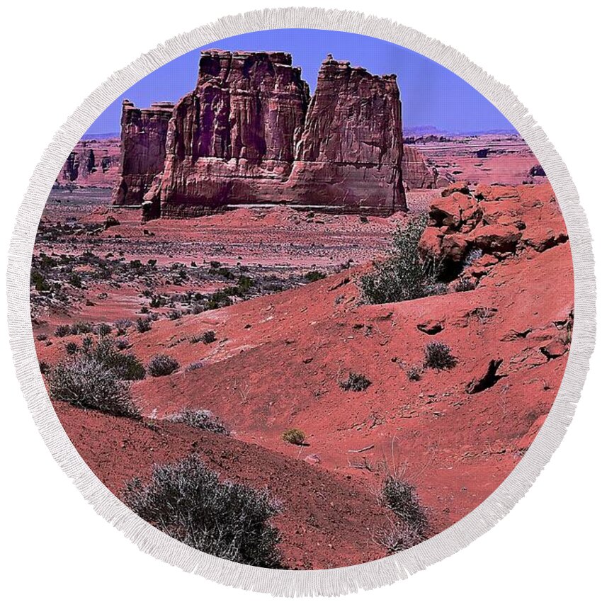 Red Soil Round Beach Towel featuring the photograph The Organ Landscape by Randy Pollard