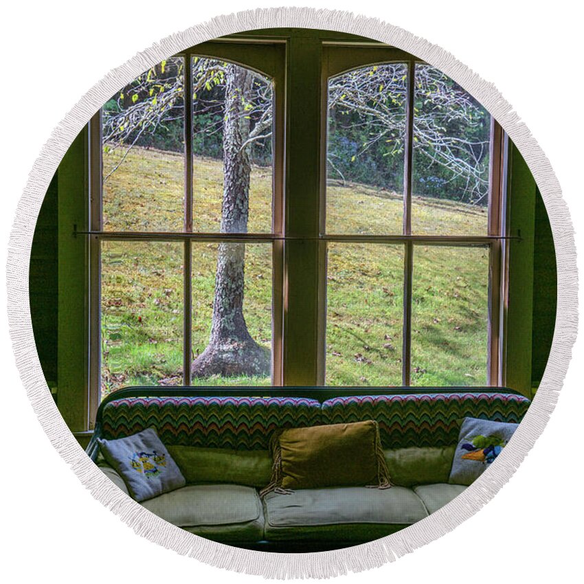 Parlor Round Beach Towel featuring the photograph The Parlor Window by WAZgriffin Digital