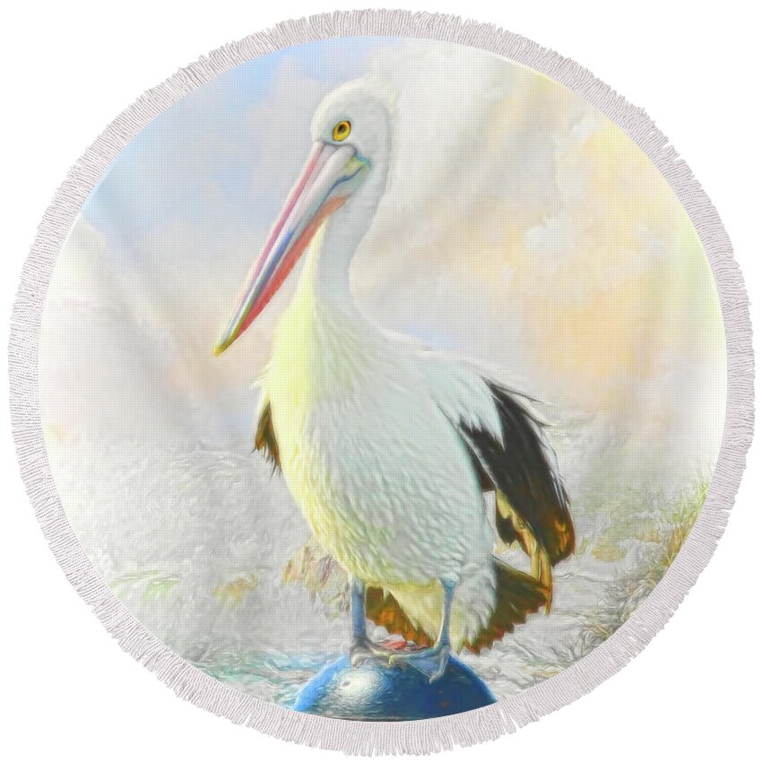 Pelican Round Beach Towel featuring the digital art The Pelican by Trudi Simmonds