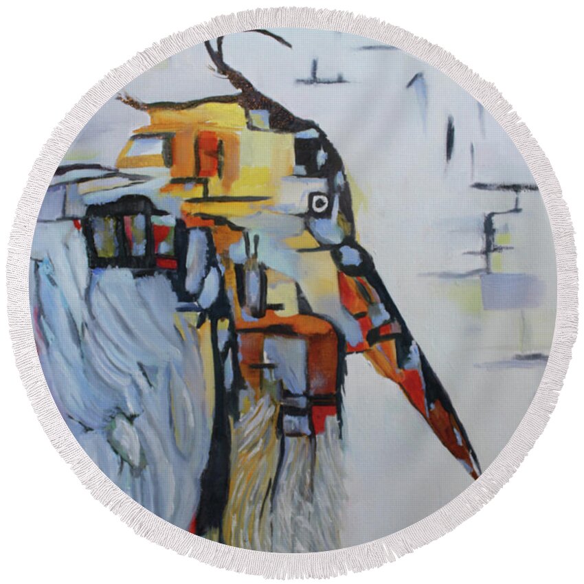 Original Round Beach Towel featuring the painting The Philosopher by Christiane Kingsley
