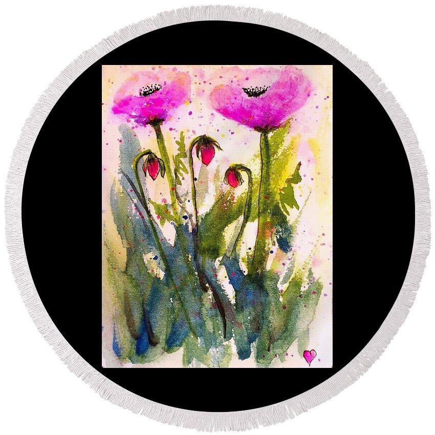 Watercolor Round Beach Towel featuring the painting The Poppies by Deahn Benware