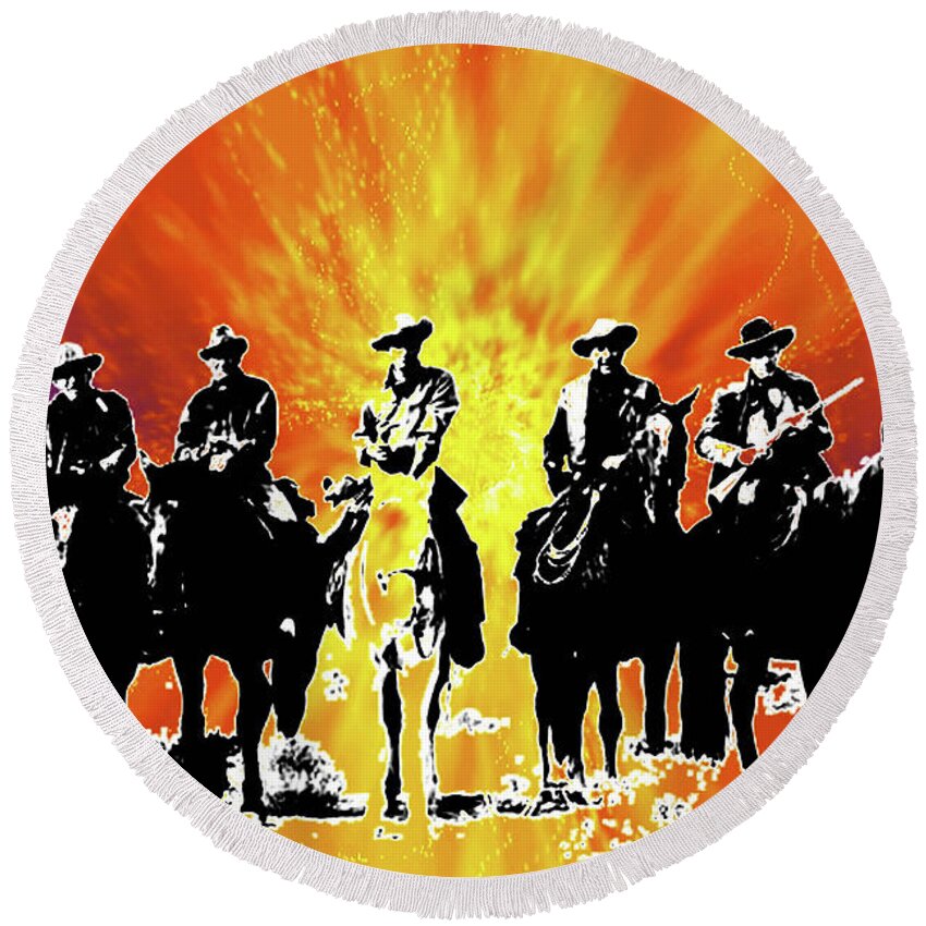 The Posse Round Beach Towel featuring the digital art The Posse by Seth Weaver