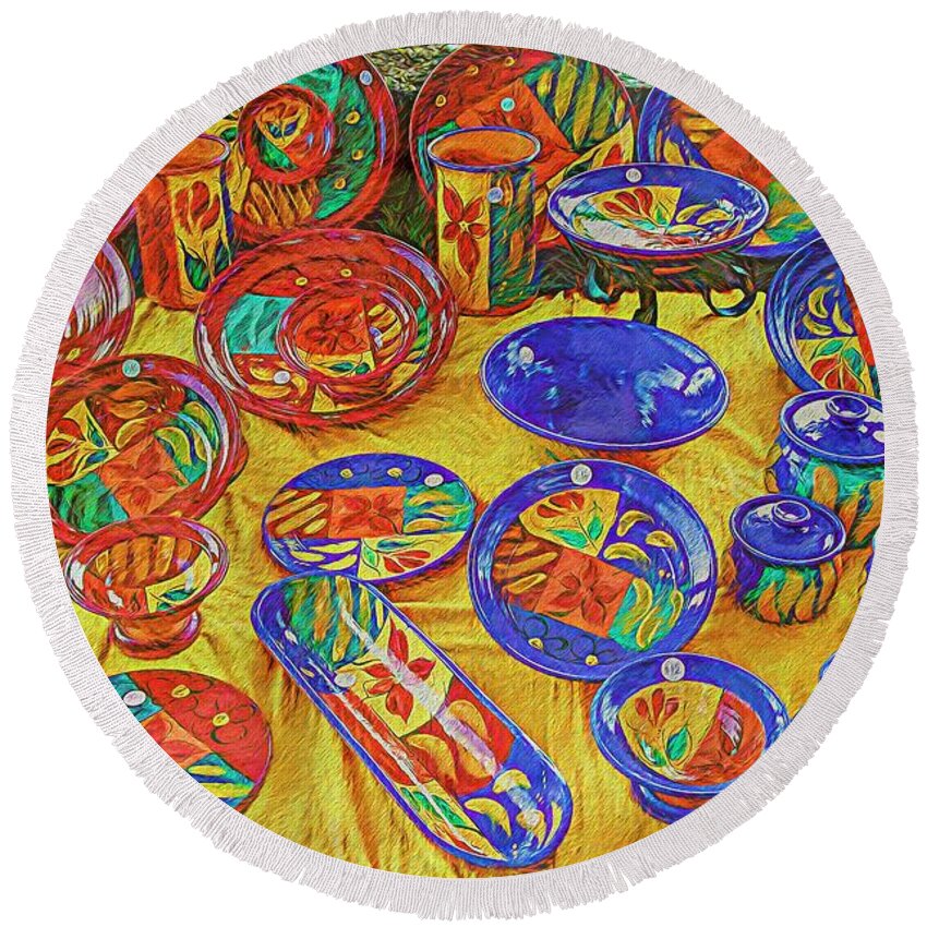 Potter Round Beach Towel featuring the digital art The Potter's Table by Frank Lee