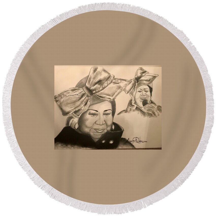  Round Beach Towel featuring the drawing The Queen by Angie ONeal