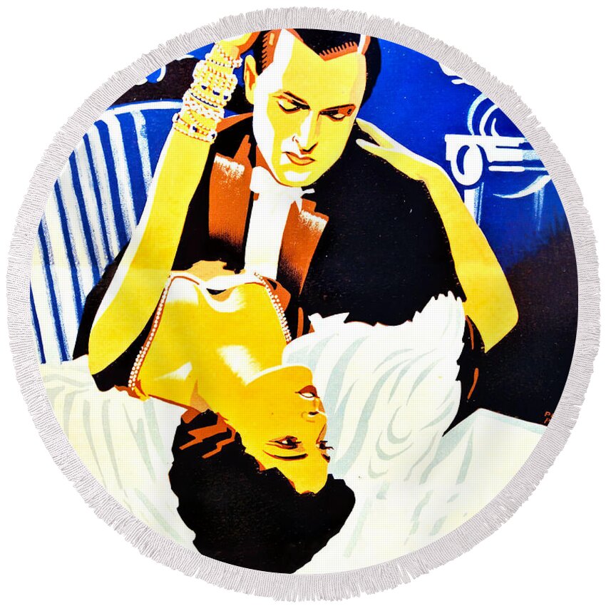 Queen Round Beach Towel featuring the painting ''The Queen Was in the Parlour'', 1927, movie poster painting by Pigeot by Movie World Posters