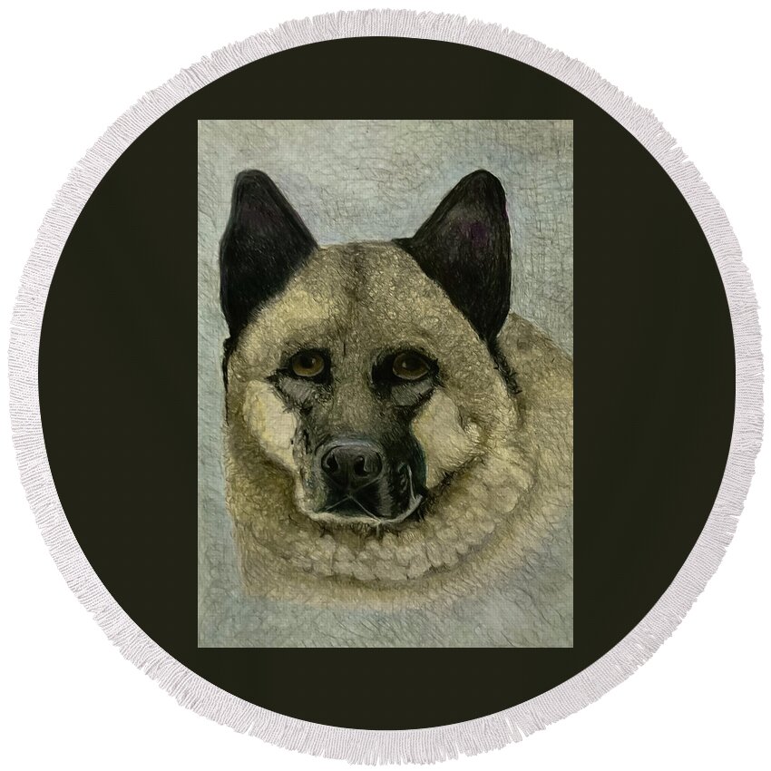 Canine Round Beach Towel featuring the drawing The recused dog by Tim Ernst
