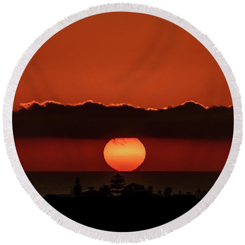 Chriscousins Round Beach Towel featuring the photograph The Red Sun by Chris Cousins