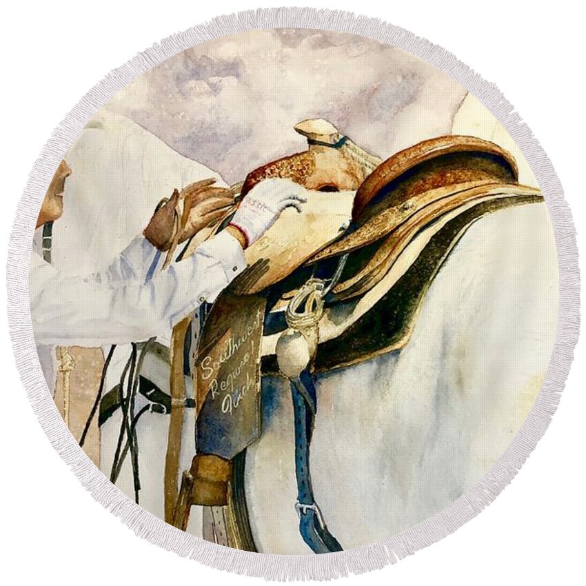 Ranch Rodeo Round Beach Towel featuring the painting The Roper by John Glass