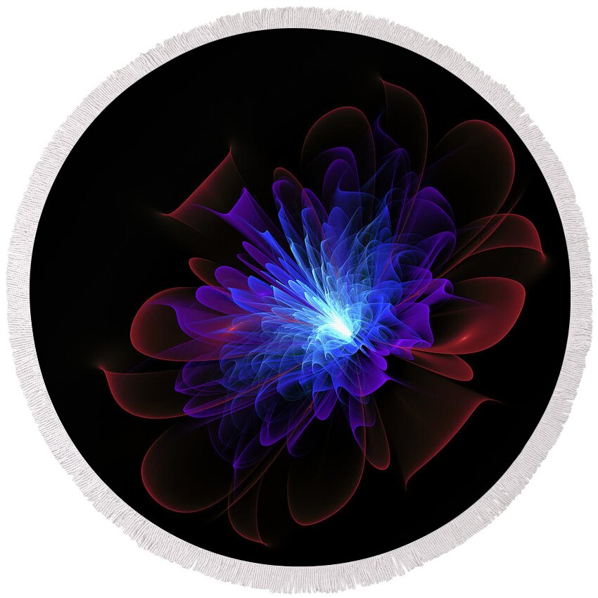 1. Fractal Round Beach Towel featuring the digital art The Rose #5 by Mary Ann Benoit