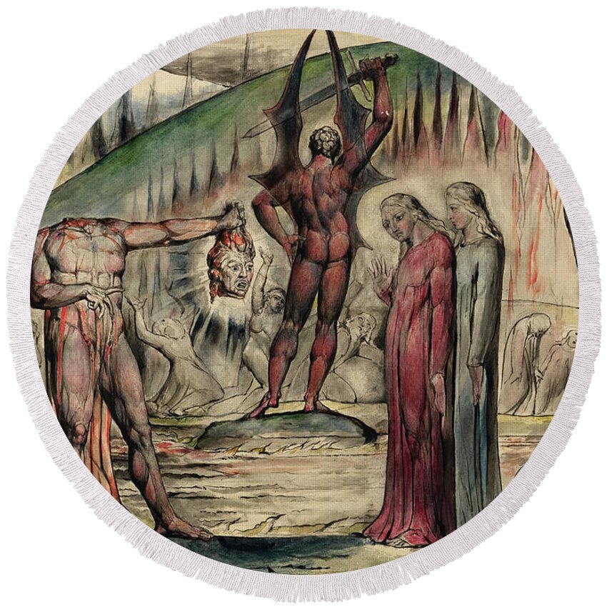 William Blake Round Beach Towel featuring the painting The Schismatics and Sowers of Discord by William Blake