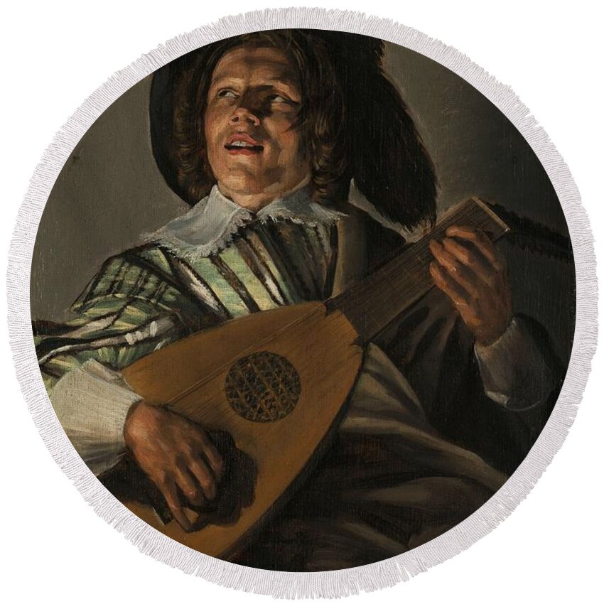 Vintage Round Beach Towel featuring the painting The Serenade, Judith Leyster, 1629 by MotionAge Designs