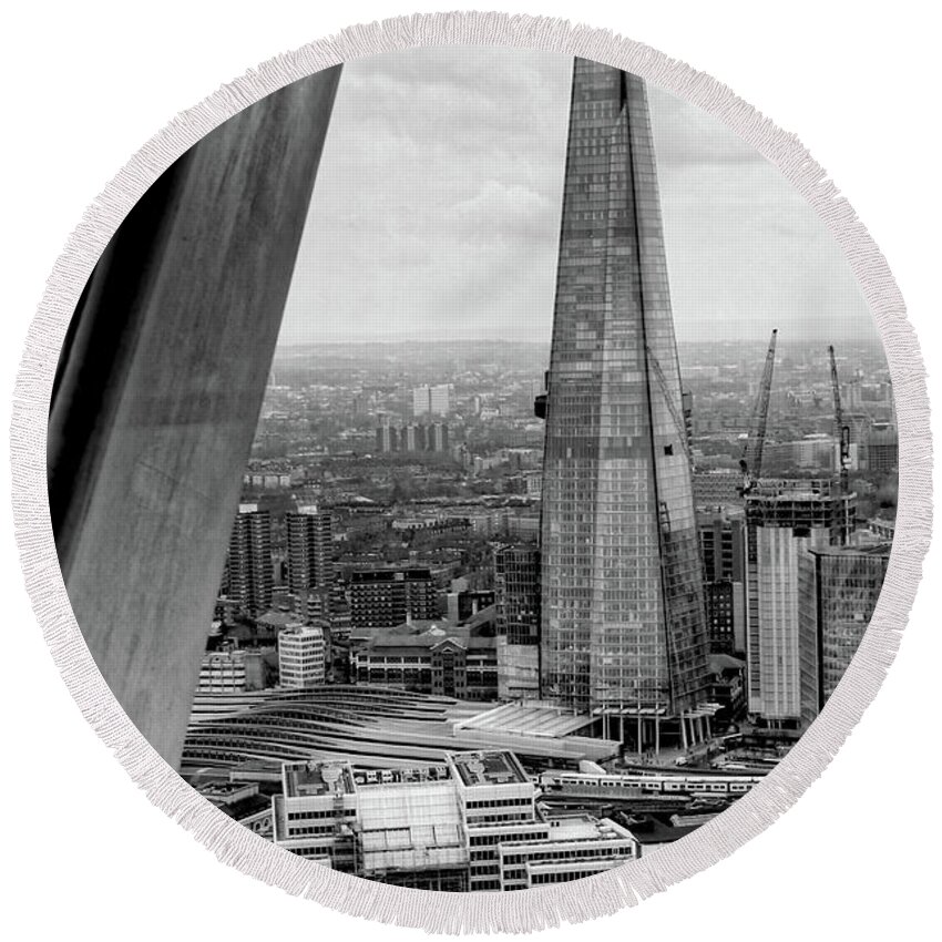 The Shard Round Beach Towel featuring the photograph The Shard B/W by Jim Albritton