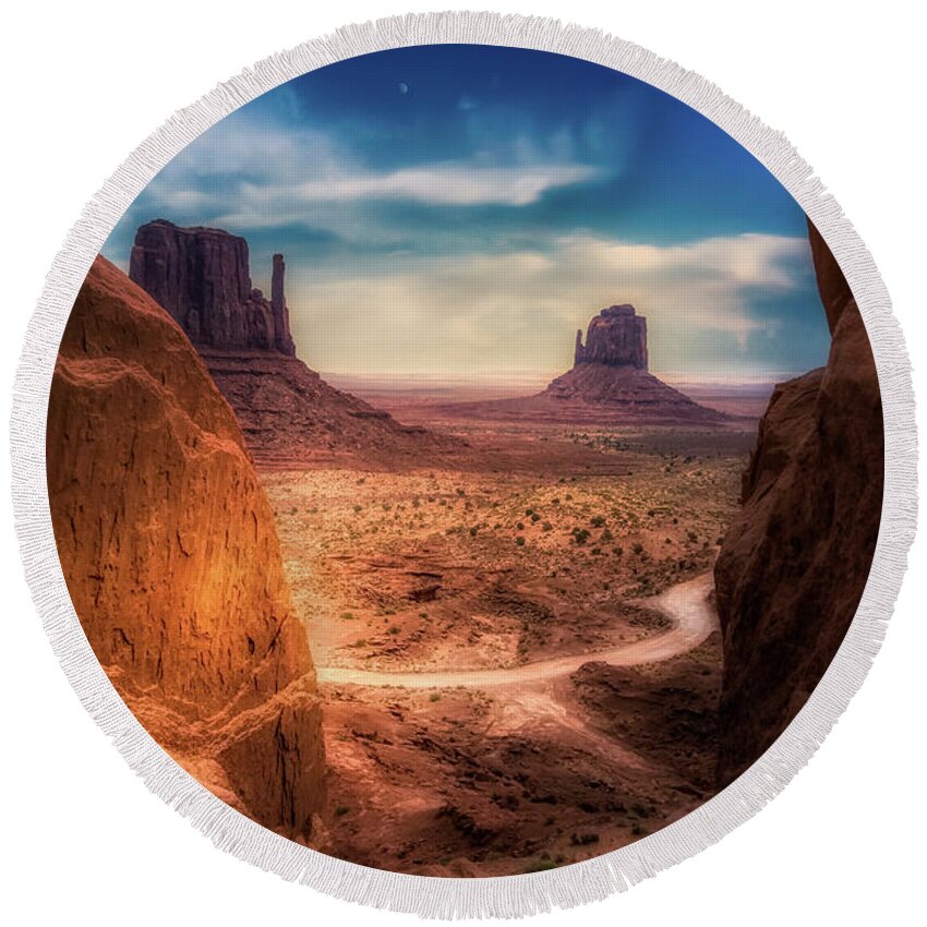 Arizona Round Beach Towel featuring the photograph The Silver Valley by Micah Offman