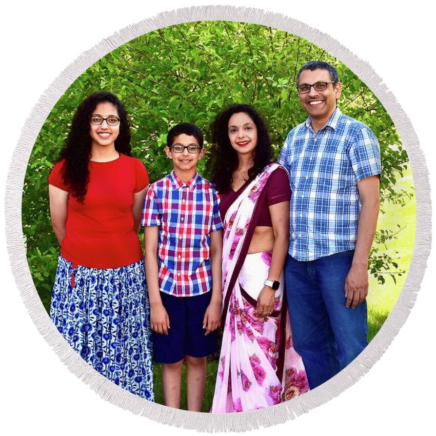Portrait Round Beach Towel featuring the photograph The Sirsiwal Family by Monika Salvan