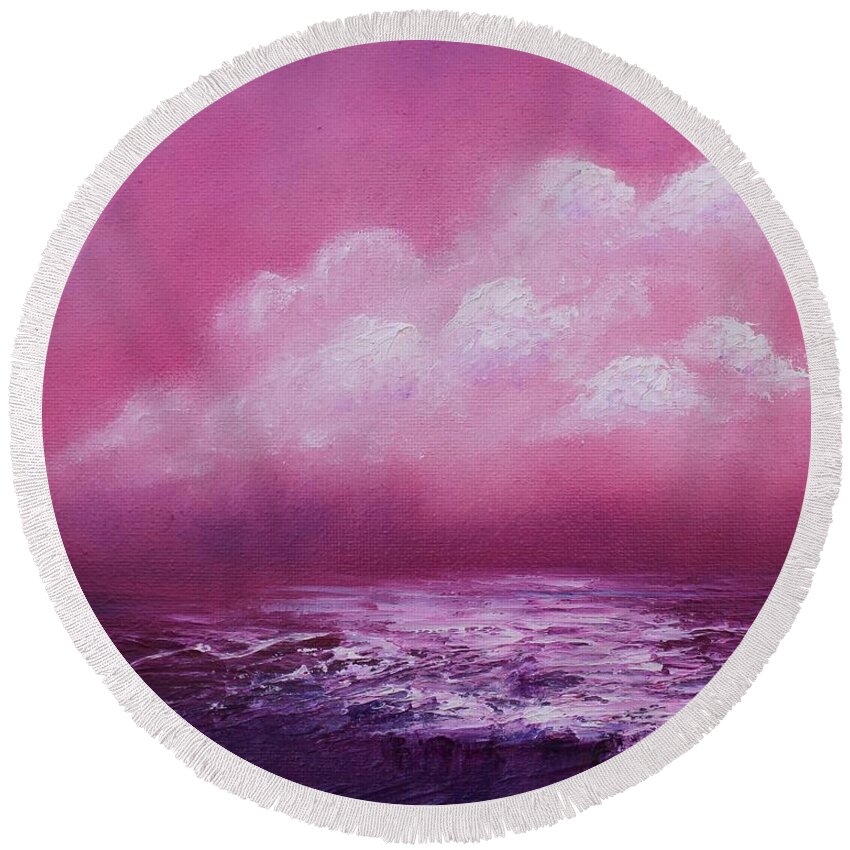Abstract Landscape Round Beach Towel featuring the painting The Sky is Pink by Archana Gautam