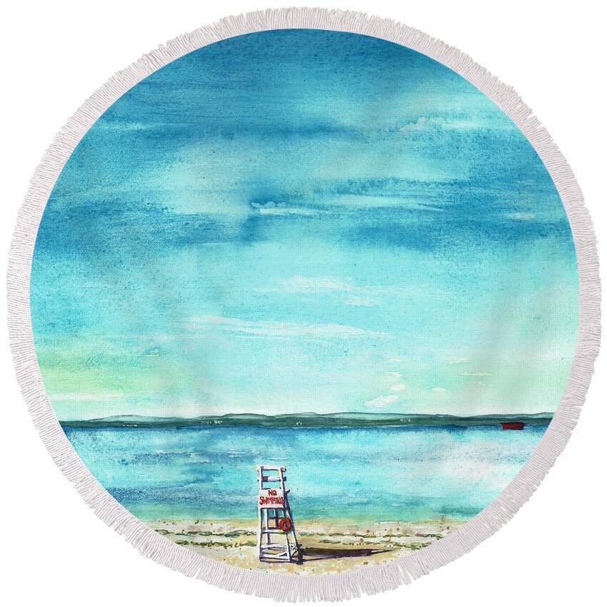 Long Island Sound Round Beach Towel featuring the painting The Sound of Blue by Susan Herbst