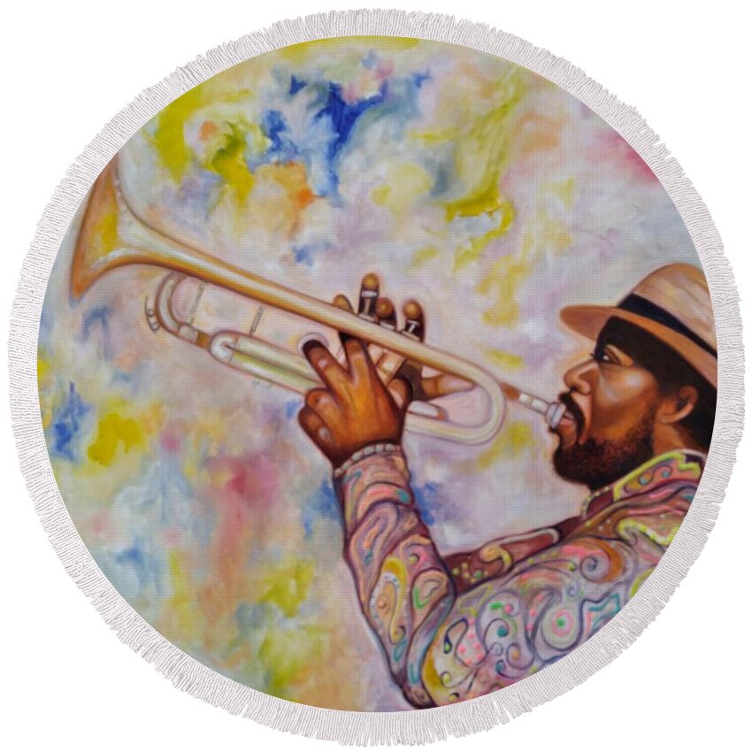 African American Music Art Round Beach Towel featuring the painting The Sound of Music by Emery Franklin
