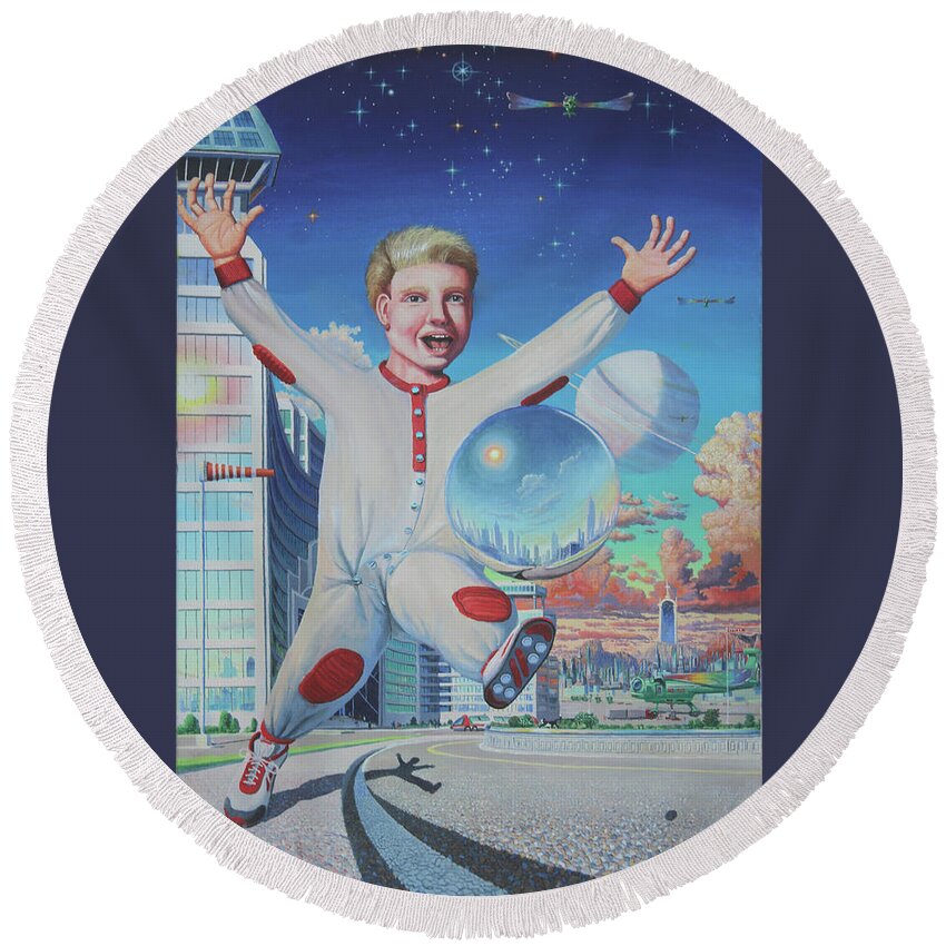 Child Round Beach Towel featuring the painting The Spacerunner by Michael Goguen