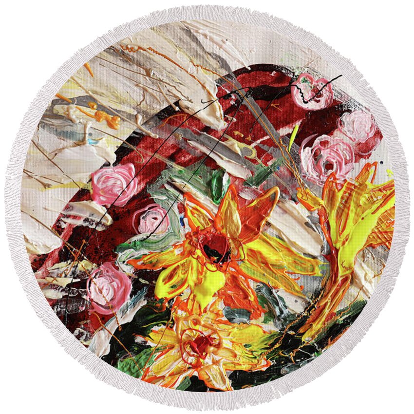 Art Of Israel Round Beach Towel featuring the painting The Splash Of Life #31. Fragment 2 by Elena Kotliarker