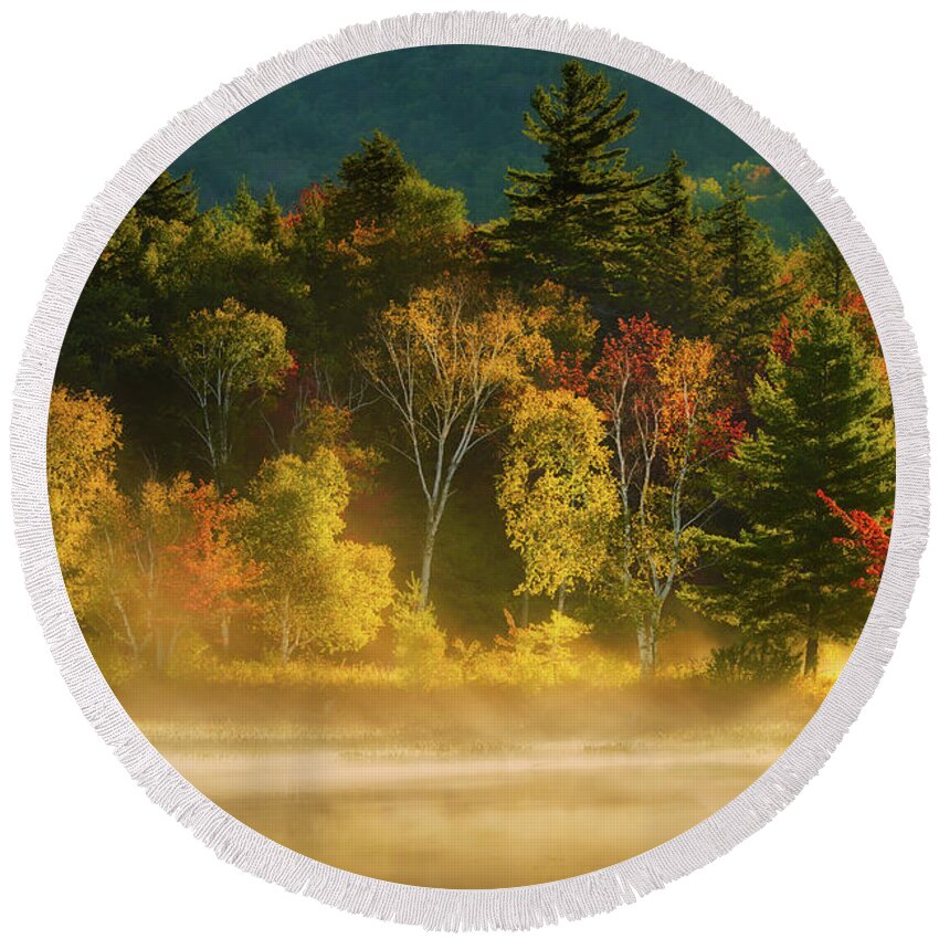 Autumn Round Beach Towel featuring the photograph The Stage of the Season by Henry w Liu