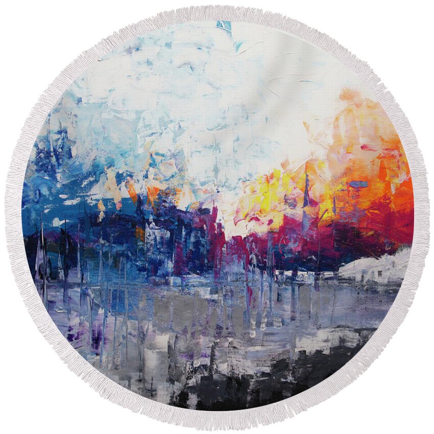 Winter Round Beach Towel featuring the painting The Symphony of a Winter Morning by Linda Bailey