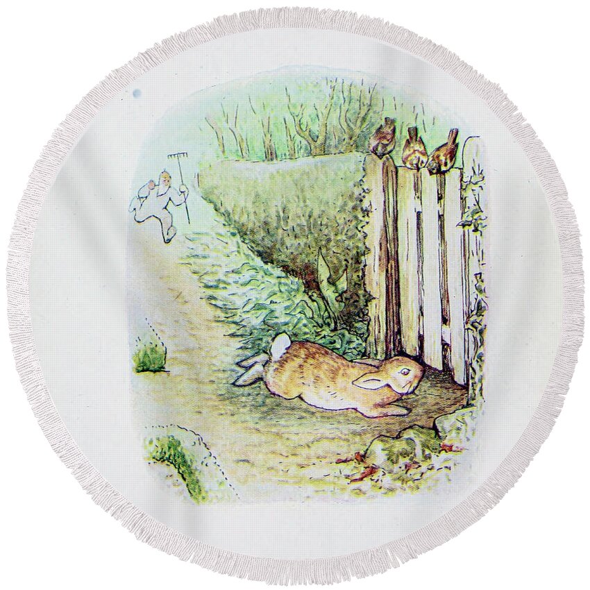  Round Beach Towel featuring the painting The Tale of Peter Rabbit ab26 by Historic Illustrations