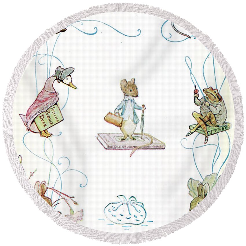  Round Beach Towel featuring the painting The Tale of Peter Rabbit ab40 by Historic Illustrations