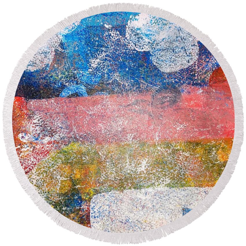 Colorful Round Beach Towel featuring the painting The Terrain by Suzanne Berthier