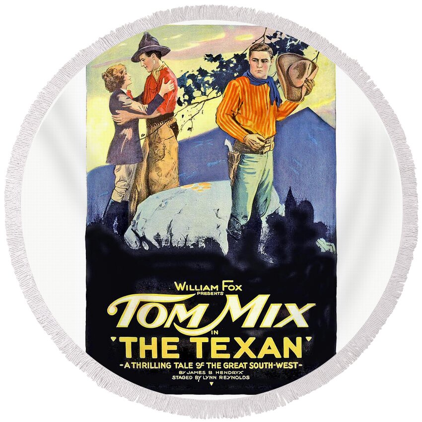 The Texan Round Beach Towel featuring the photograph The Texan by Fox Films