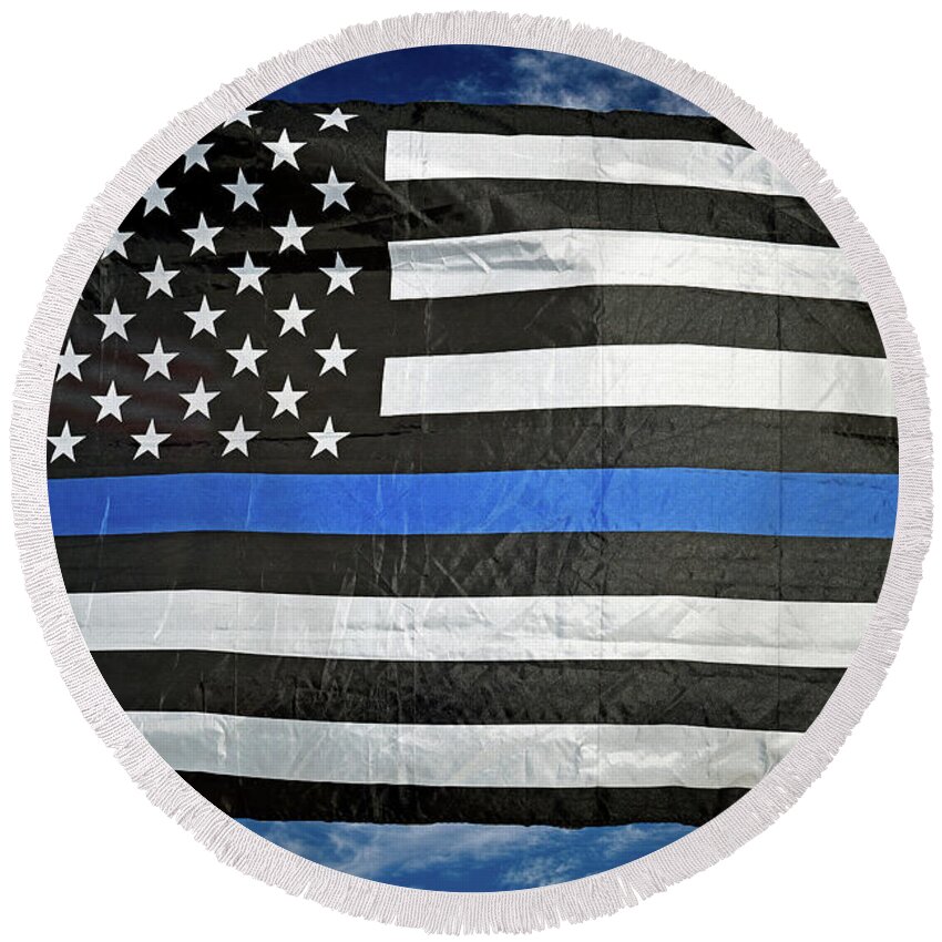 Blue Line Round Beach Towel featuring the photograph The Thin Blue Line by Bob Hislop