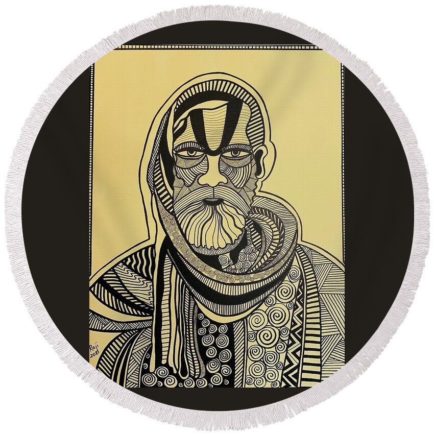 Cubism Round Beach Towel featuring the painting The Thinker by Raji Musinipally