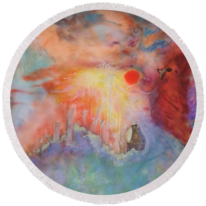 Abstract Round Beach Towel featuring the painting The Transience of Life by Karen Lillard