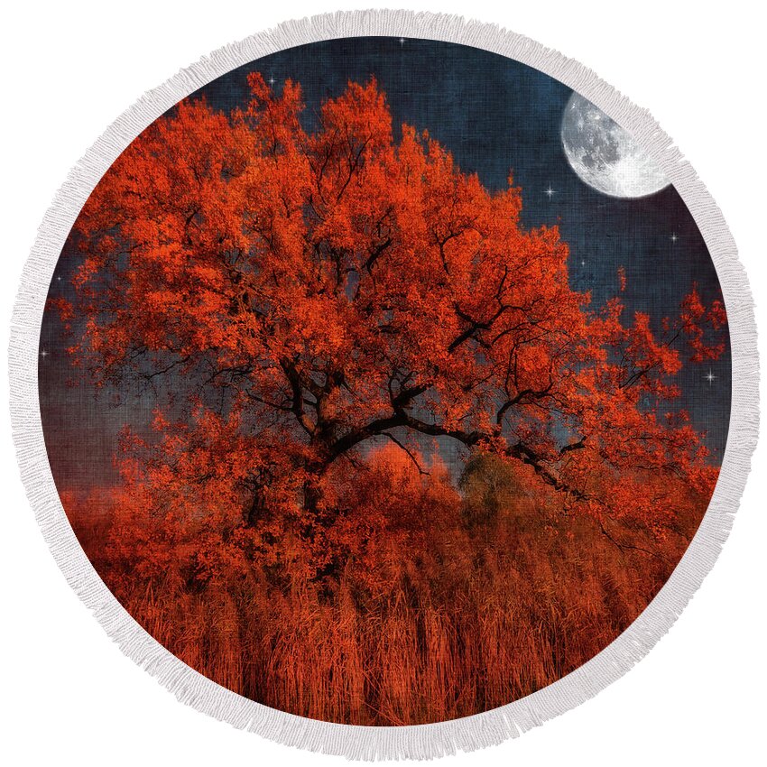 Tree Round Beach Towel featuring the photograph The Tree that Spoke to the Moon by Philippe Sainte-Laudy