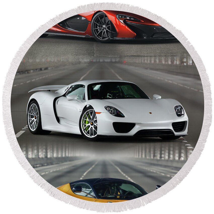 Porsche Round Beach Towel featuring the photograph The Trinity Poster by ItzKirb Photography