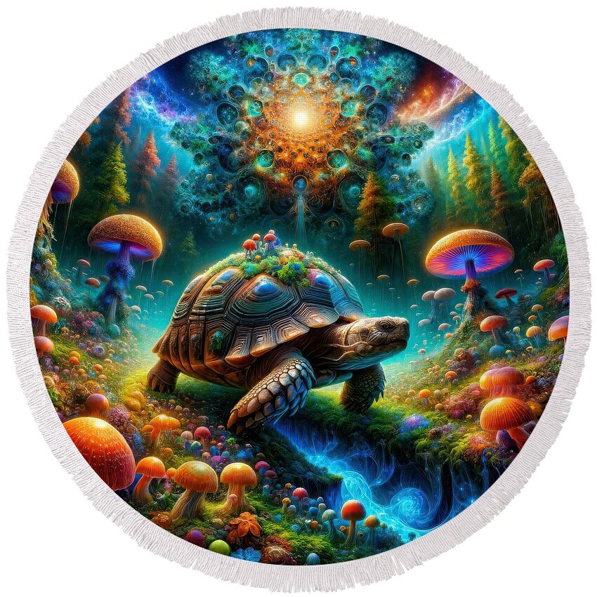 Turtle Round Beach Towel featuring the digital art The Turtles Dream by Bill And Linda Tiepelman