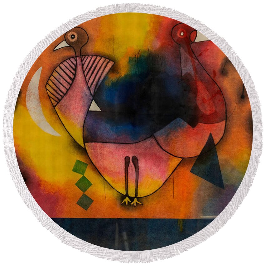 African Art. African Round Beach Towel featuring the painting The Two Of Us by Winston Saoli 1950-1995