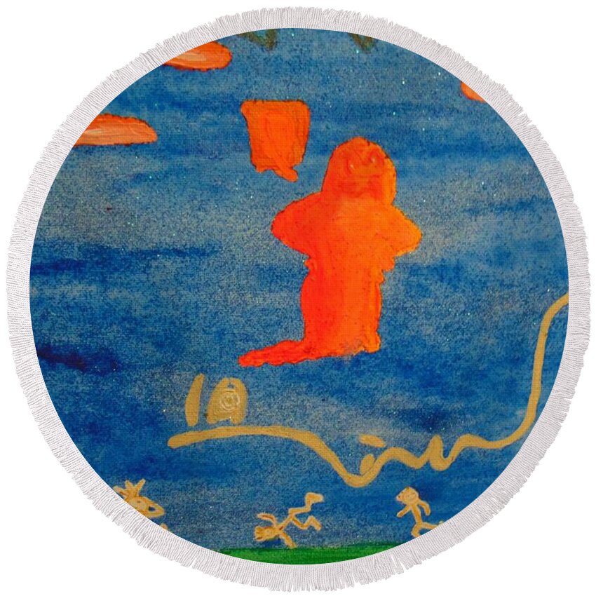 Ghost Round Beach Towel featuring the painting The ugly Ghost by Tania Stefania Katzouraki