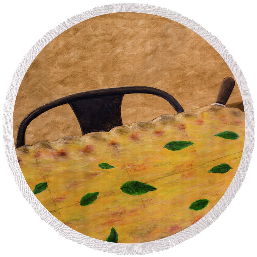 Pizza Round Beach Towel featuring the painting The Usual by Renee Logan