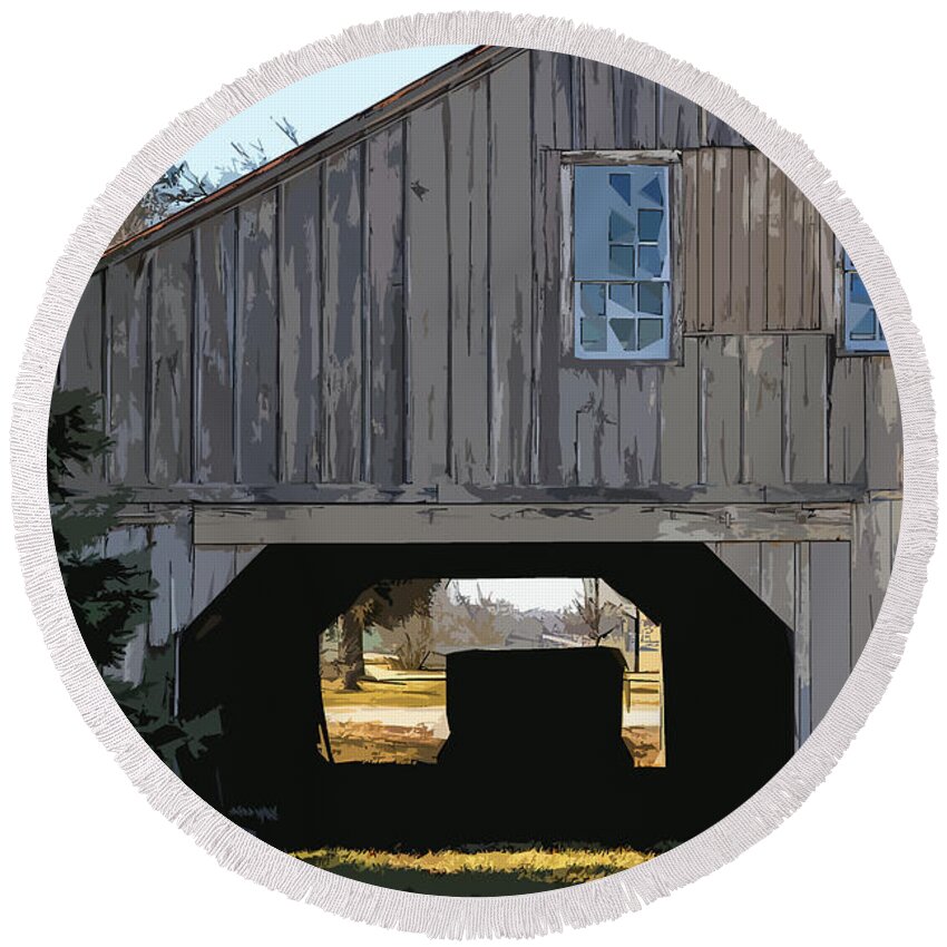 Barn Round Beach Towel featuring the digital art The View Through The Hay Barn by Kirt Tisdale