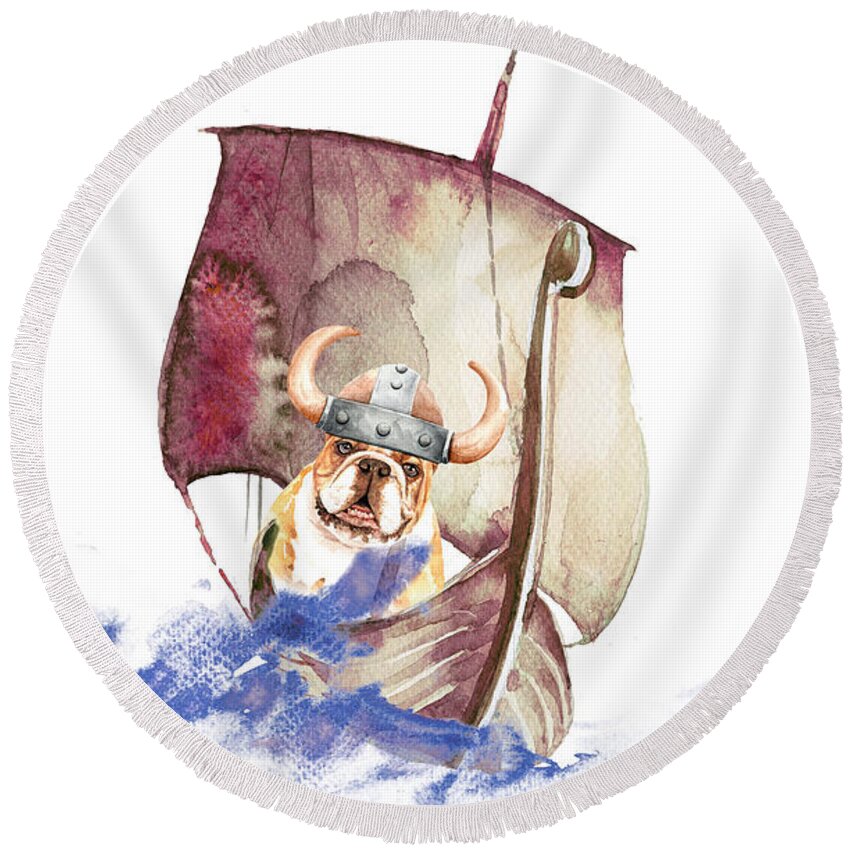 Fun Round Beach Towel featuring the painting The Vikings Are Arriving by Miki De Goodaboom