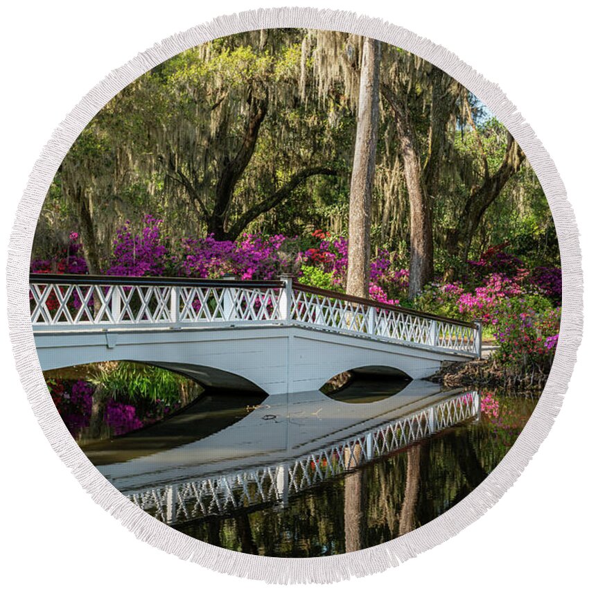 Charleston Round Beach Towel featuring the photograph The White Bridge 2021 by Jim Miller