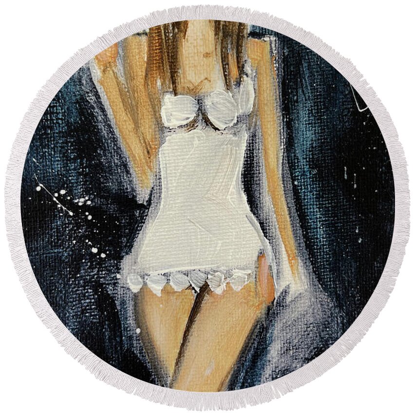 Chemise Round Beach Towel featuring the painting The White Chemise by Roxy Rich