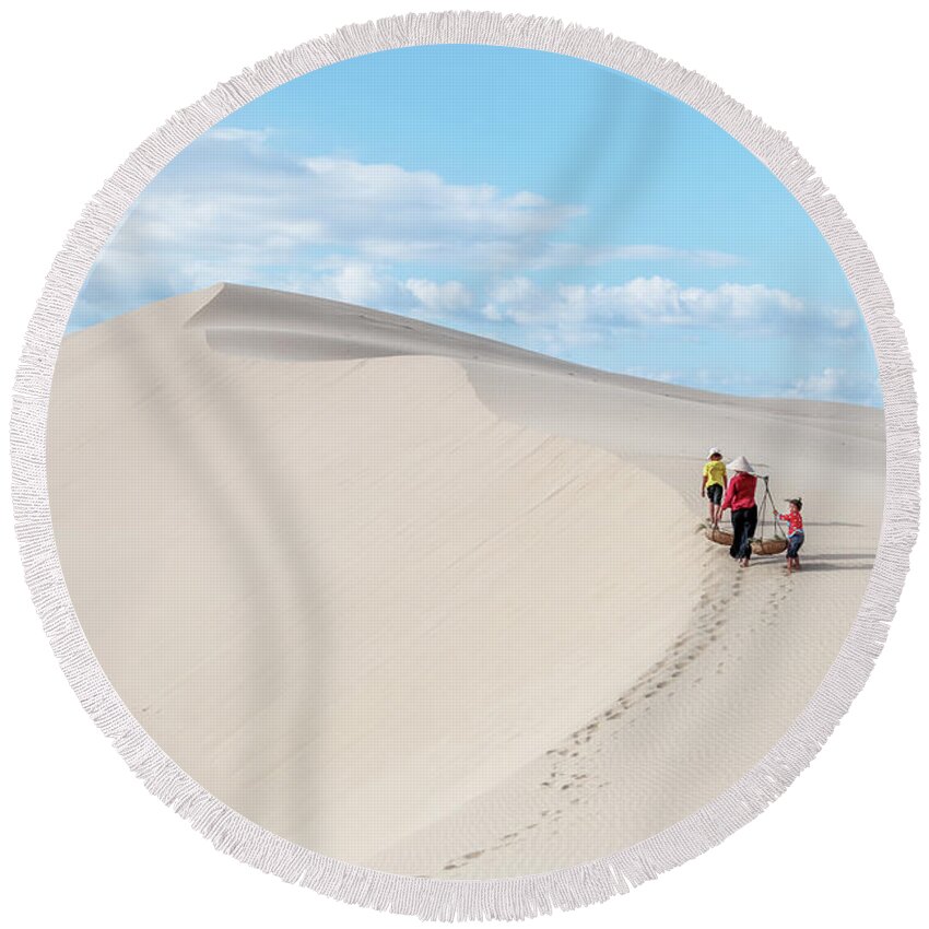 Awesome Round Beach Towel featuring the photograph The white sand area by Khanh Bui Phu