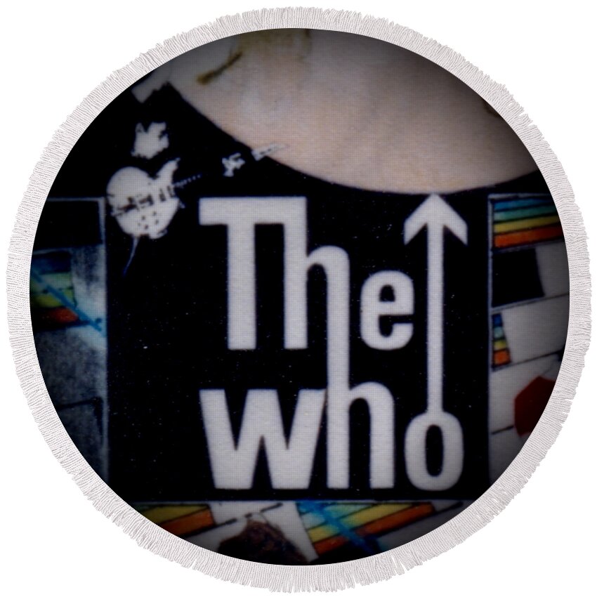 The Who Round Beach Towel featuring the drawing The Who - 1960s Poster - detail by Sean Connolly