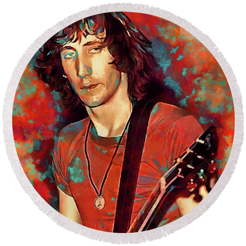 The Who Round Beach Towel featuring the mixed media The Who Pete Townsend Art Eminence Front by The Rocker Chic