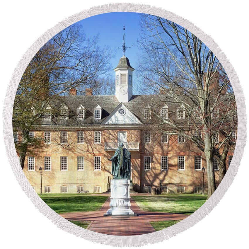 Wren Building Round Beach Towel featuring the photograph The Wren Building - Williamsburg, Virginia by Susan Rissi Tregoning