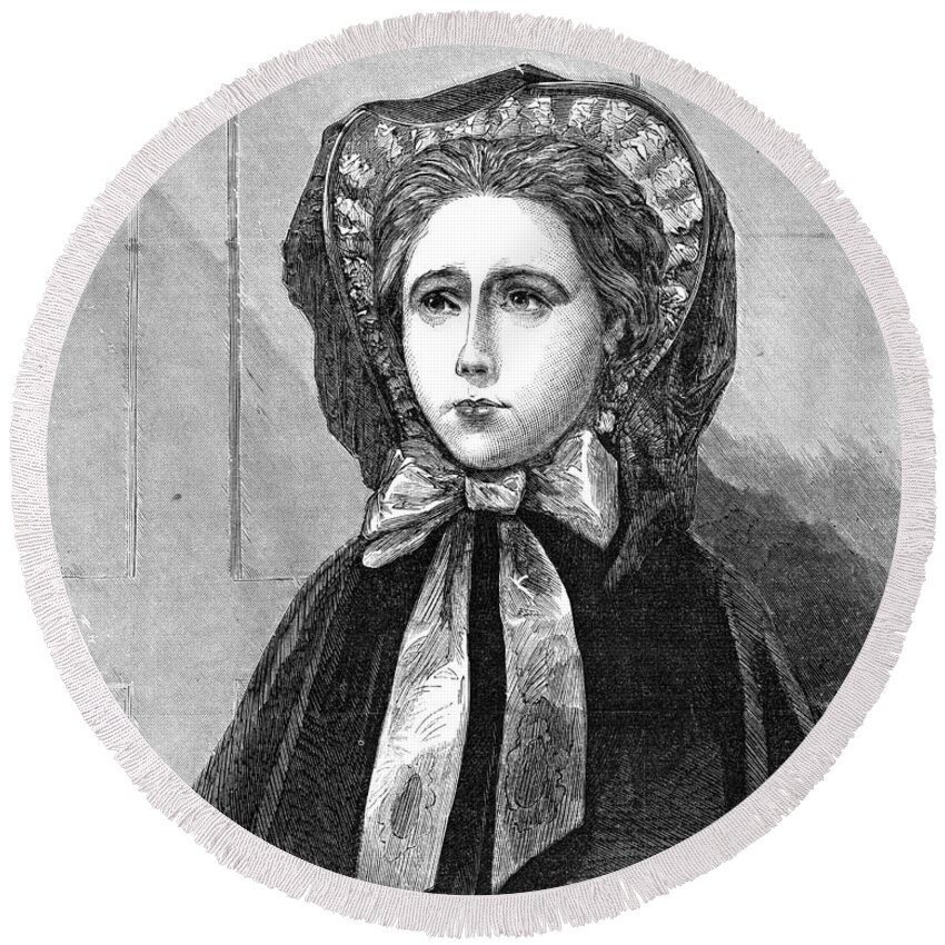 1861 Round Beach Towel featuring the drawing Theresa Yelverton by Granger