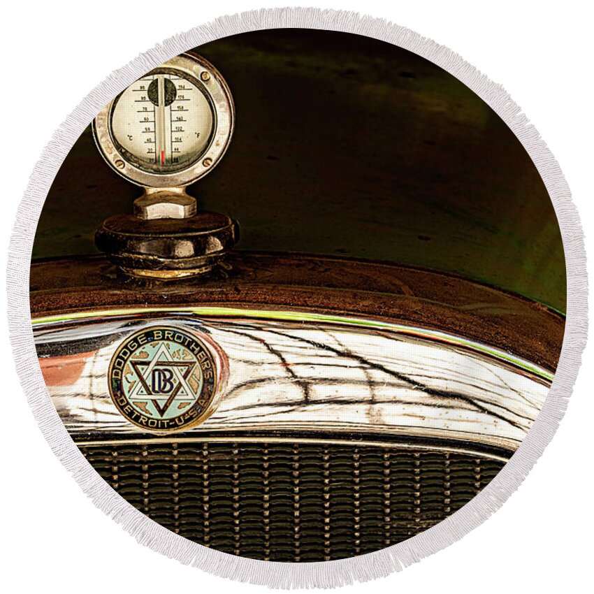 Round Beach Towel featuring the photograph Thermometer Hood Ornament by Al Judge