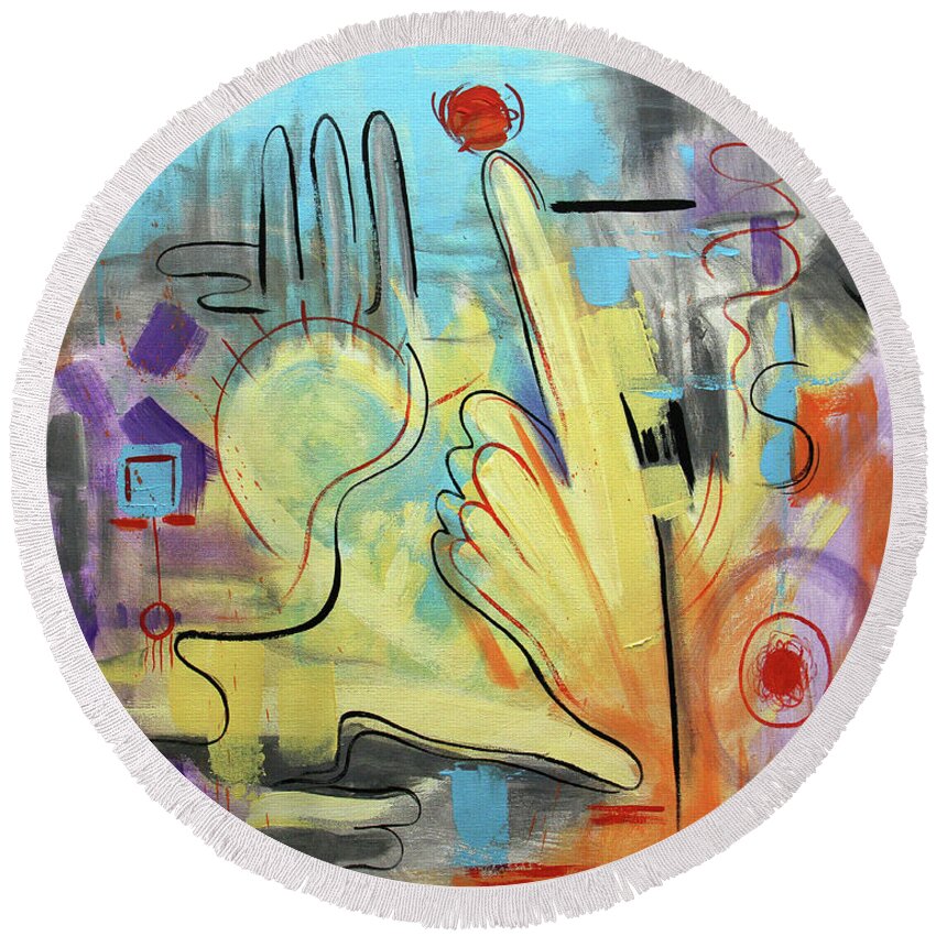 Abstract Round Beach Towel featuring the painting They Stand Together Isaiah 48-13 by Anthony Falbo