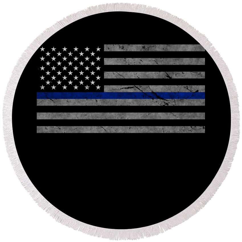Funny Round Beach Towel featuring the digital art Thin Blue Line US Flag by Flippin Sweet Gear